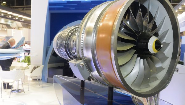 Двигатель ПД-14 для самолета МС-21 АО Объединенная двигательная корпорация на 51-м международном парижском авиасалоне Paris Air Show - Le Bourget 2015. Архивное фото